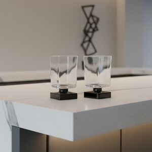 Di Saronno Clear Square Glasses w/ /Black Square Base